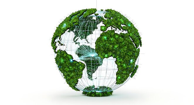 Eco friendly globe with green leaves