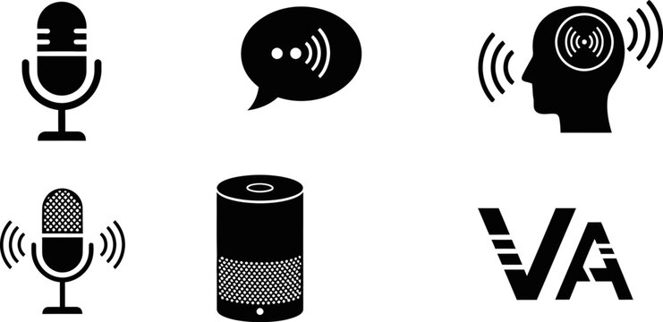 Voice assistant and microphone icons eps for sound and AI.