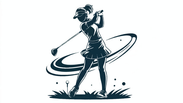 Golfer swings club on lush green course with swirling motion around them