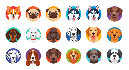 Collection of Dog Breeds Portraits in Circles - Cute Animals © Didit
