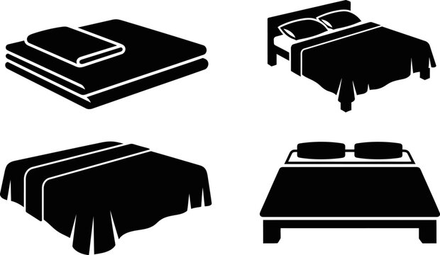 Various bed and bedding set illustrations, eps graphics.