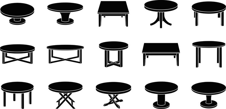 Collection of table designs in various shapes, eps graphics.