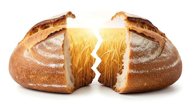 Freshly baked artisan bread with wheat