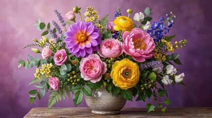 Fototapeta premium elegant pastel flower bouquet in ceramic vase on white background soft natural lighting