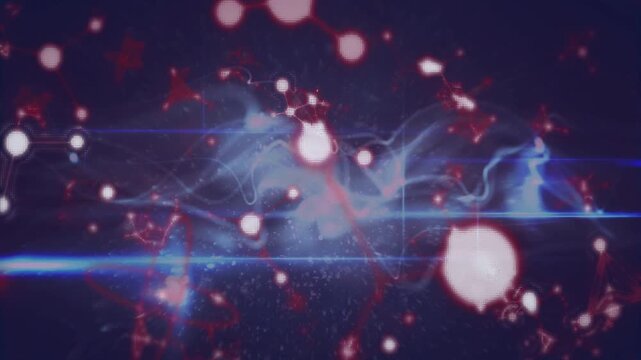 Pulse from blue bars initiating orbs and smoke ribbon drifting, stretching, connecting for looping