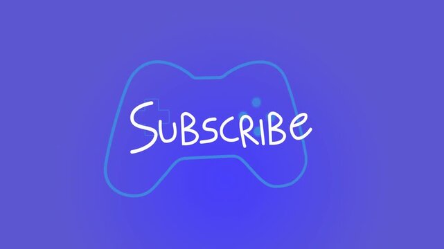 Subscribe lettering appearing, neon gamepad outline growing and strokes radiating, urging clicks