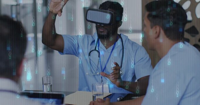Clinician starting VR demo, moving from framing to pointing while digital matrix guiding selection