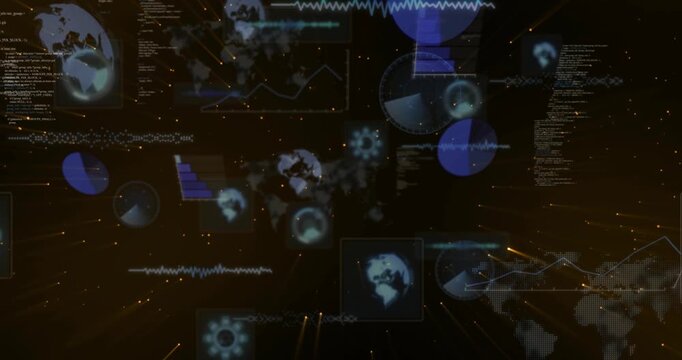 Central data widget cluster activating on pulse, expanding and scrolling to visualize network data