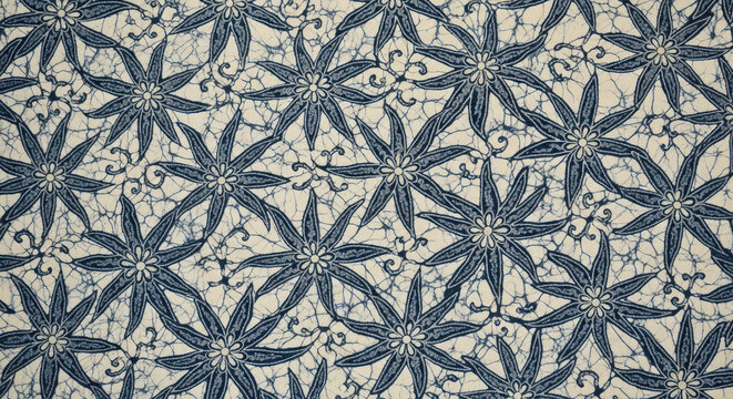 Batik Truntum Pattern with Blue Flower Motif for Textile Design
