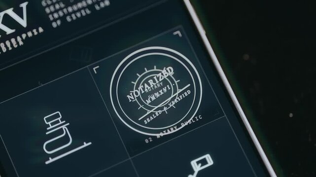 Graphic icon representing a notary seal with Stamp Notarized overlay