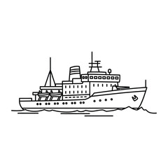 Fototapeta premium Detailed outline of a cruise ship sailing on water vector art