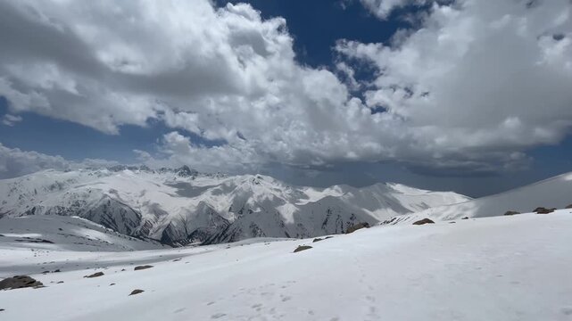Snow Covered Mountains with Dramatic Clouds &ndash; Winter Landscape Scenic View in gulmarg gandola phase 2