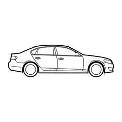 Fototapeta premium Modern sedan car outline simple black white line art illustration for automotive urban transport travel