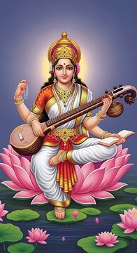 Goddess Saraswati Playing Veena.