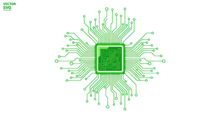 Green Microchip Circuit Board Technology Electronic Processor © Dudung