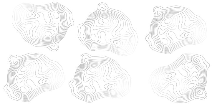 Wooden tree rings. Abstract topography circles. Organic texture shapes. Vector outline illustrations set.