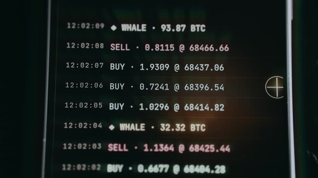 Bitcoin BTC transaction activity, Whale transaction, BUY and SELL orders