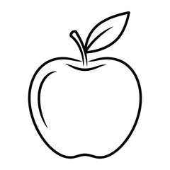 Fototapeta premium Apple fruit icon simple line drawing with leaf isolated on white