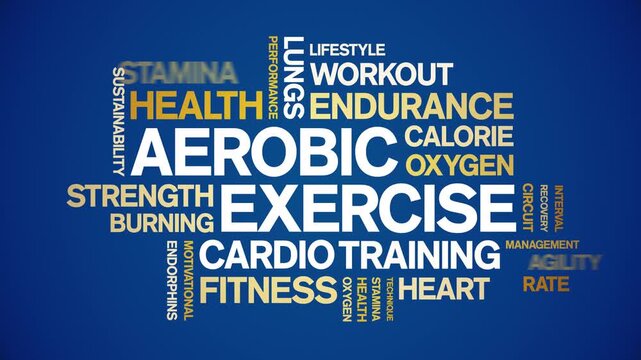 Aerobic Exercise animated word cloud-text design animation tag kinetic typography seamless loop.