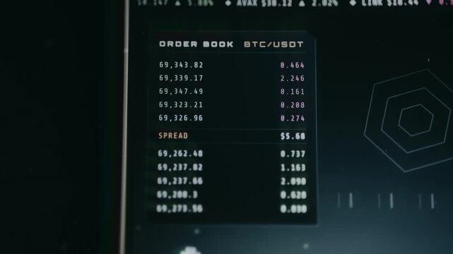 Cryptocurrency Order Book for BTC and USDT trading pair, Buy and Sell orders