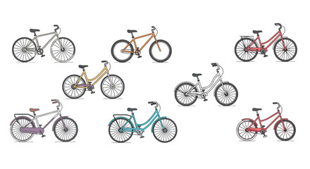 Obraz premium set of bicycles in various colors and styles on white background