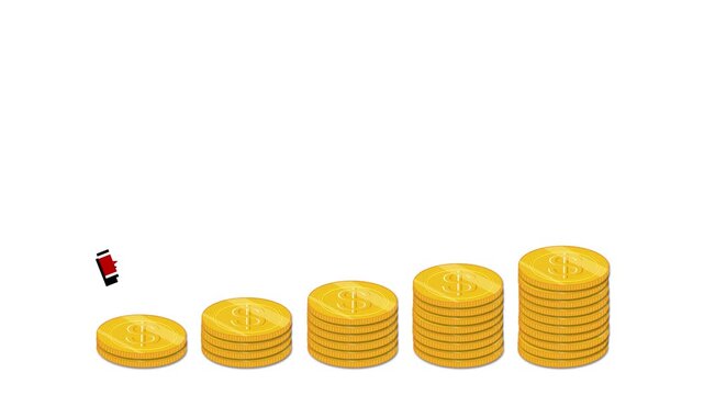 Animated rising stacks of gold coins with an upward trending red arrow and text cost of living, illustrating increasing expenses and financial challenges.