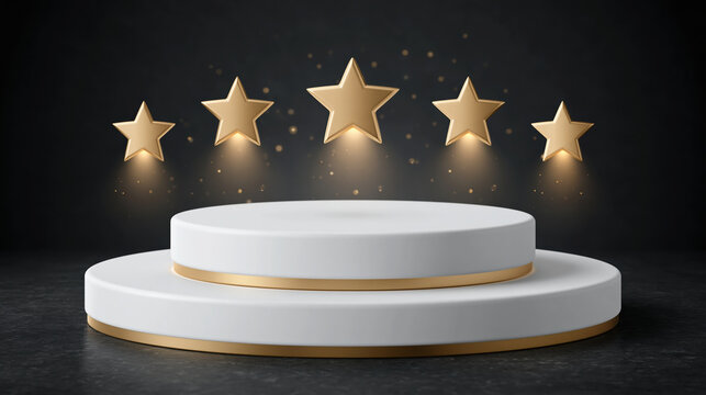 Award podium with gold star and dark background for e commerce display