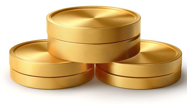 stack of golden bitcoin cryptocurrency coins on white background