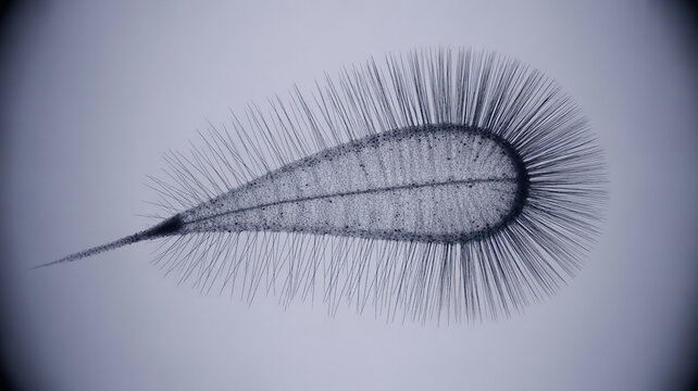 Microscopic close up of Spongilla freshwater sponge showing spicules spongin fibers and canal system in detailed biology microscopy style with clean background for scientific study