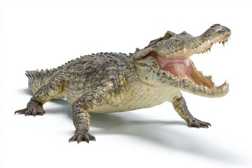 Fototapeta premium Crocodile with open mouth showing sharp teeth on white background