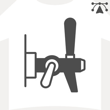 Beer tap with handle solid icon, bar drinks concept. Vector graphics. Faucet tap in bar sign and editable stroke, glyph style icon for mobile or web design.