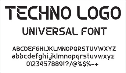 Obraz premium Techno logo universal font alphabet characters isolated on transparent background, Vector