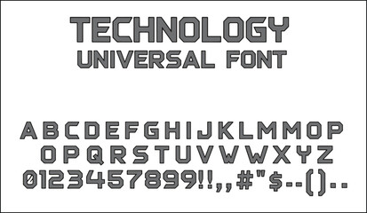Fototapeta premium Technology universal font alphabet and numbers isolated on transparent background, Vector