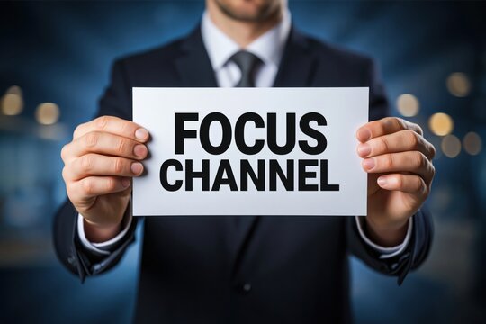 Businessman Holding a Sign for a Focus Channel