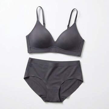 Black Seamless Bra and High-waisted Underwear Set on White Background