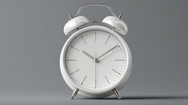 vintage white alarm clock on neutral background minimalist time concept