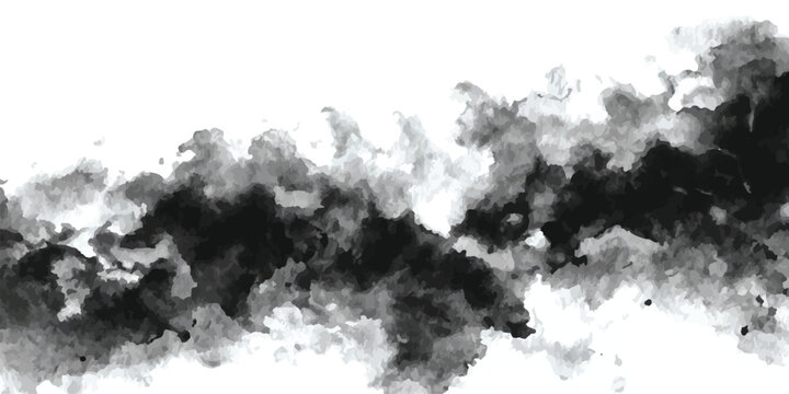 Abstract grayscale watercolor splashes and ink washes creating a dynamic smoky texture with diffuse edges on a white background