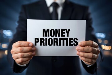 Obraz premium Man in a Suit Presenting Money Priorities