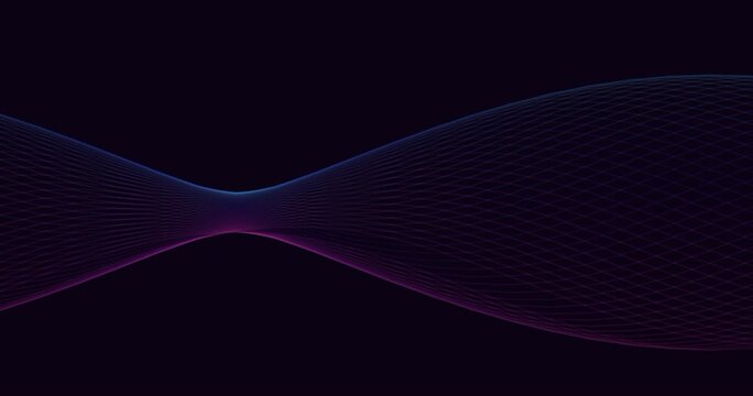 A glowing, translucent grid morphs in a sine wave pattern against a dark background, transitioning from blue to purple.