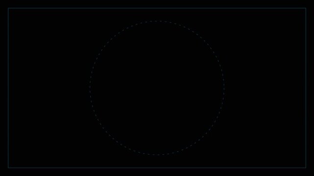 A dashed circle appears and disappears within a dark rectangular frame, with subtle pulsing effects.