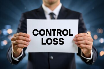 Obraz premium Businessman Holding a Sign Illustrating a Loss of Control