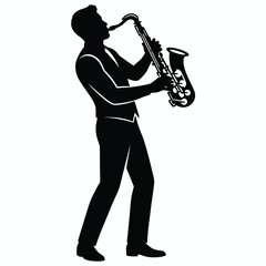 Naklejka premium Man playing saxophone musical instrument vector silhouette