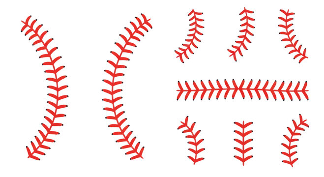 Baseball Stitching Graphic Elements - Red Thread Seam Patterns