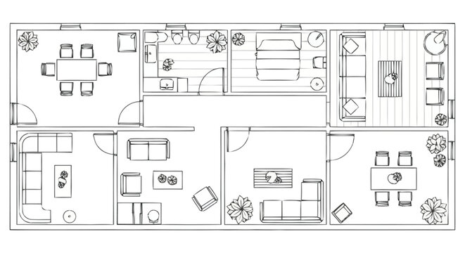 Detailed Unfurnished Floor Plan Layout for A Spacious Residence Showing Multiple Rooms Including Living Areas Dining Spaces Bedrooms Bathrooms And Natural Light Entry Points Creating A Blueprint