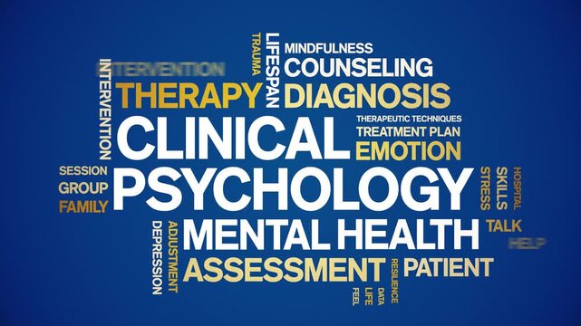Clinical Psychology animated word cloud-text design animation tag kinetic typography seamless loop.