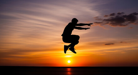 Fototapeta premium Sunset Jump Shot Silhouette