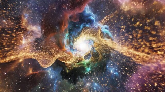 Abstract cosmic vortex with vibrant colors and swirling clouds illustration