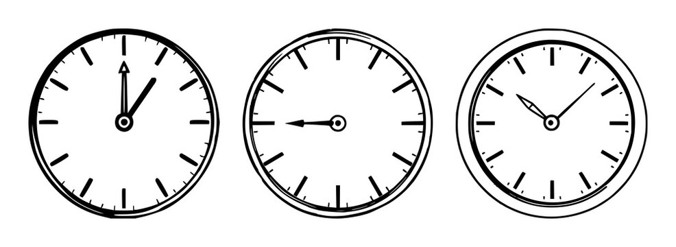 Time icon set with a stylized, simple line art design featuring a clock, alarm, stopwatch with deadline and punctuality elements
