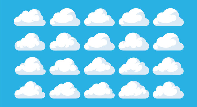Clouds Icon Set with Various Shapes for Weather, Sky, and Natural Environment Illustrations