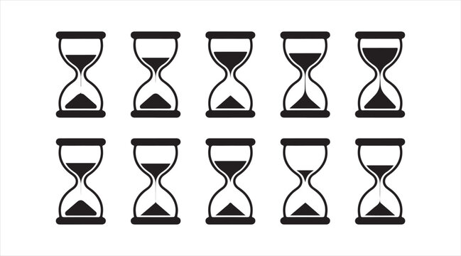 Black hourglass icon set illustrating time passing and productivity workflow visuals